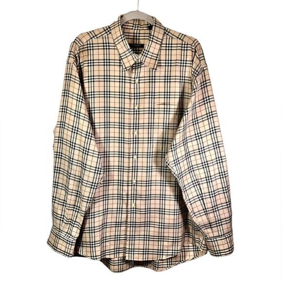 Burberry London Vintage Cotton Tan Dress Shirt Plaid Size XL - Picture 5 of 10